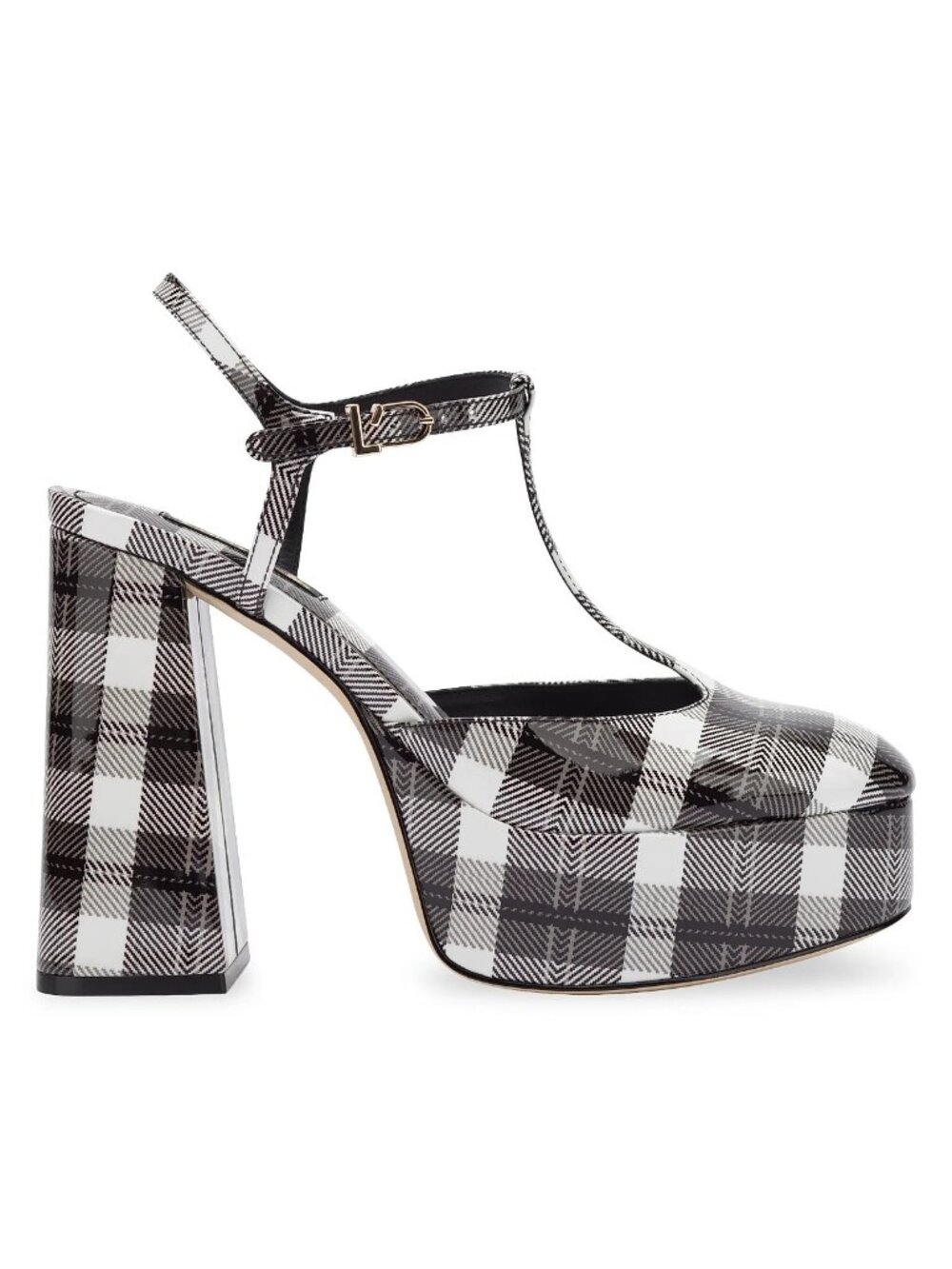 $380 LARROUDE Pixie Plaid Patent Leather T-Strap Platform Sandals 9.5 (DD15)